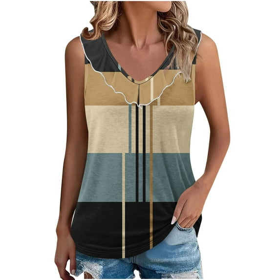 Generic Women's Casual Color Block Tank Tops Summer Sleeveless Crew Neck Shirts Loose Comfy Beach Vacation Tops