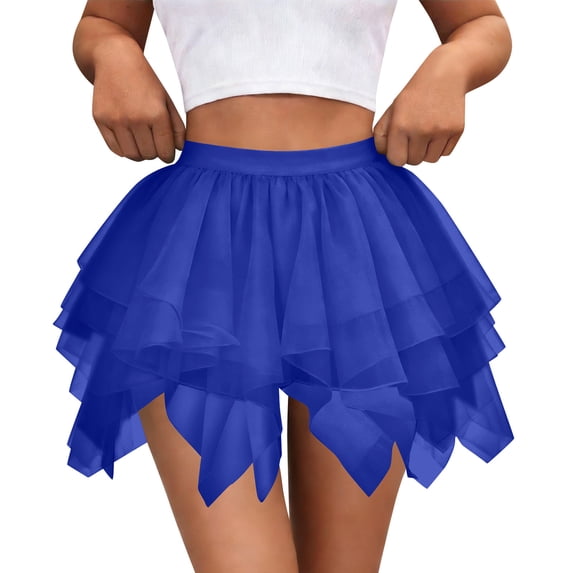 Generic Women's Casual Mesh Layered Skirts High Low Layered Puffy Fairy Party Costume Elastic High Waist Flowy Skirt