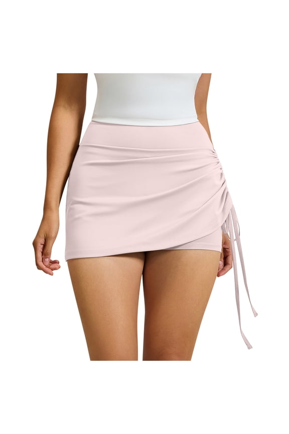 Women's Casual Tennis Sports Gym Running Skorts High Waisted Drawstring Ruched Bodycon Mini Skirt Athletic Skorts