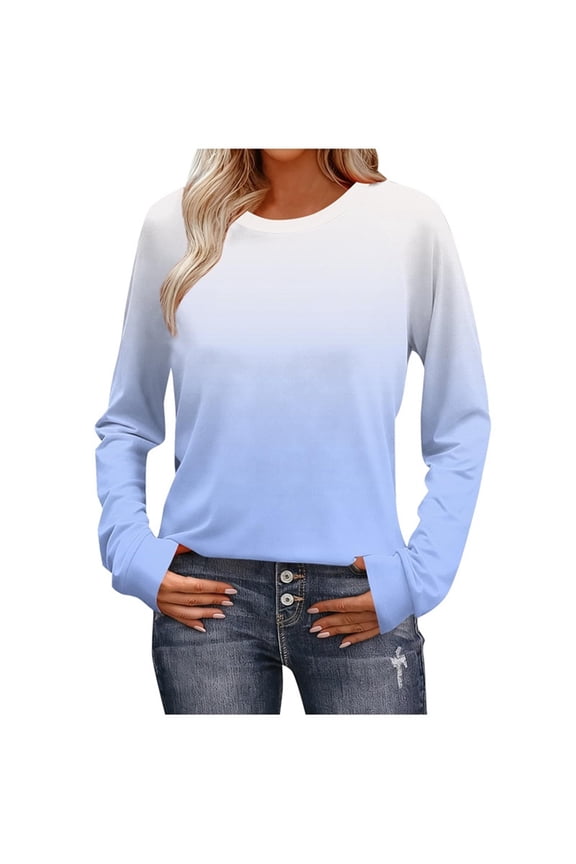 Women's Colorblock T-Shirts Long Sleeve Fashion Round Neck Casual Top Fall Winter Soft Lightweight Pullover Tops