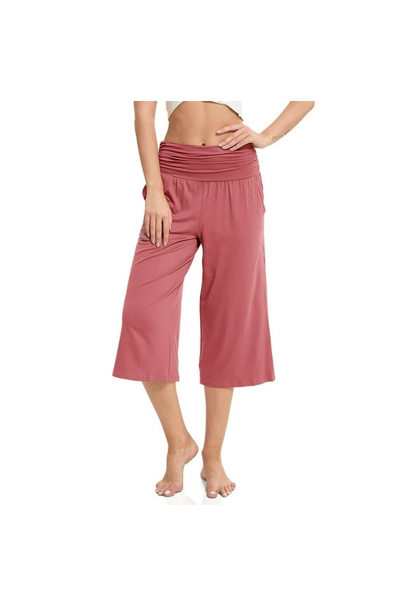 Women's Comfy Yoga Capri Pants Elastic Waist Wide Leg Loose Pants Cropped Trousers with Pockets Summer Casual