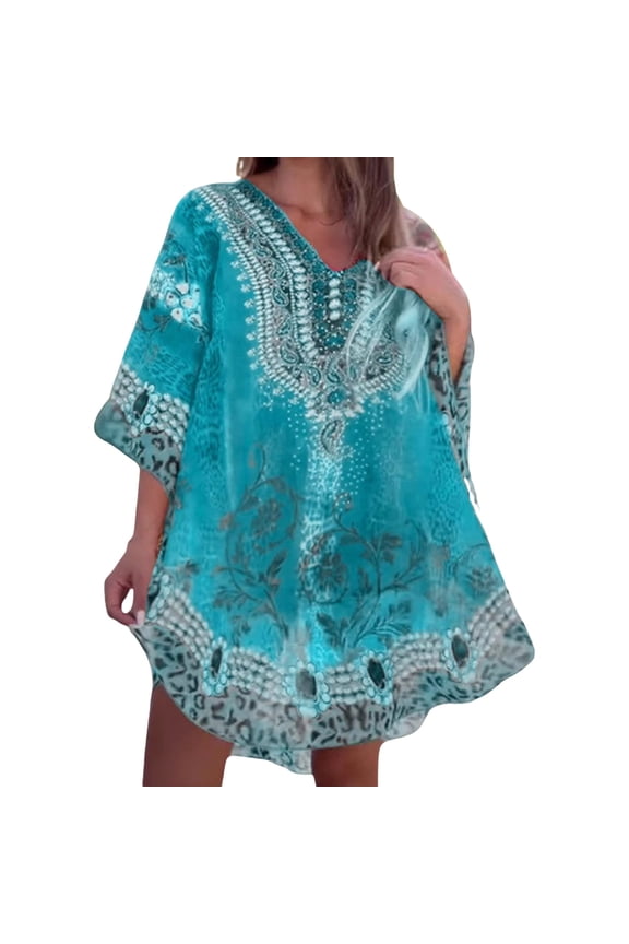 Women's Contrast Bathing Suit Cover Up V-Neck Swimsuit Coverups Loose Swimwear Beach Dress Beachwear