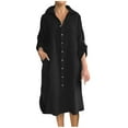 thumbnail image 1 of Generic Women's Cotton Linen Shirt Dresses Button Down Long Sleeve Lapel Collared Spring and Fall Casual Midi Dress with Pockets, 1 of 5