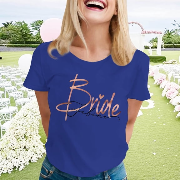 Generic Women's Cute Bride Bachelorette Party Tops Crewneck Loose Short Sleeve Tshirt Summer Trendy Casual T Shirts