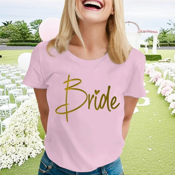 Generic Women's Cute Bride Bachelorette Party Tops Crewneck Loose Short Sleeve Tshirt Summer Trendy Casual T Shirts
