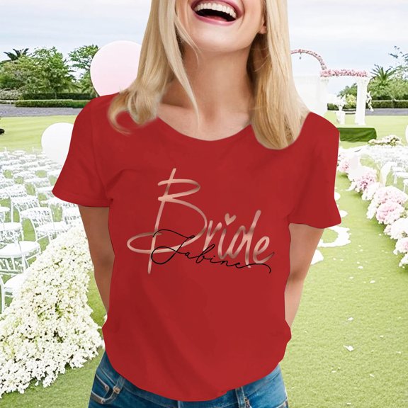 Generic Women's Cute Bride Bachelorette Party Tops Crewneck Loose Short Sleeve Tshirt Summer Trendy Casual T Shirts