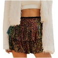 thumbnail image 1 of Generic Women's Cute Sequin Ruffle Skirt High Waist Glitter Layered Hem Sparkle Mini Skirt Shiny Mini Skirt Built in Shorts, 1 of 6