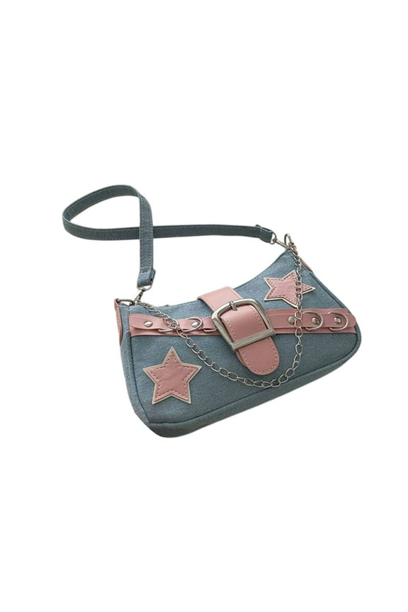 Women's Denim Hobo Chain Y2K Buckle Handbag Underarm Purse Shoulder Tote Bag