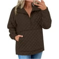 thumbnail image 1 of Generic Women's Fall Quilted Sweatshirt Casual Quarter Zip Collared Long Sleeve V Neck Pullover Tops, 1 of 7