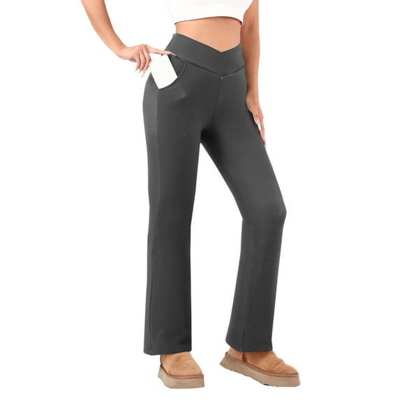 Generic Women’s Fleece Lined Leggings Winter Flare Leggings High Waisted Tummy Control Winter Warm Soft Yoga Pants