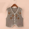 thumbnail image 1 of Generic Women's Floral Crochet Vest Hollow Out Open Front Vintage Boho Lace Button Front V Neck Sleeveless Knit Sweater, 1 of 6