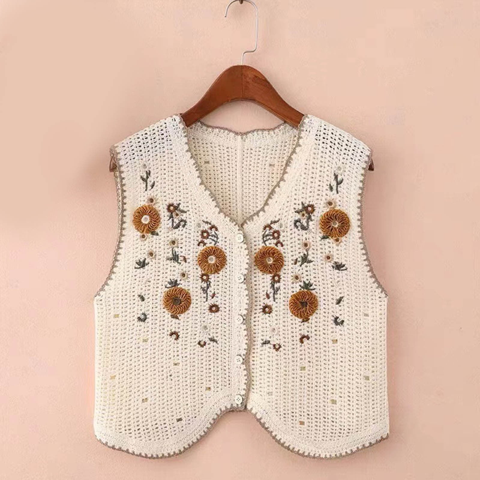 Generic Women's Floral Crochet Vest Hollow Out Open Front