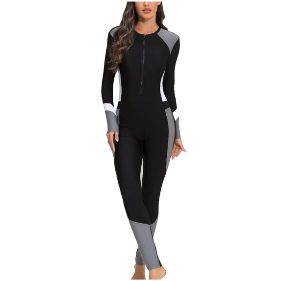 Generic Women's Full Body Swimsuit Rash Guard One Piece Long Sleeve Long Leg Swimwear with UV Sun Protection