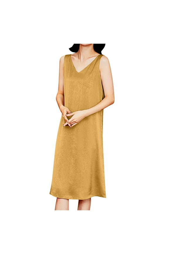 Women's Full Slip for Under Dresses Sexy Sleeveless Nightgown Tank Dress Fashion Solid Color Comfy Sleep Dress