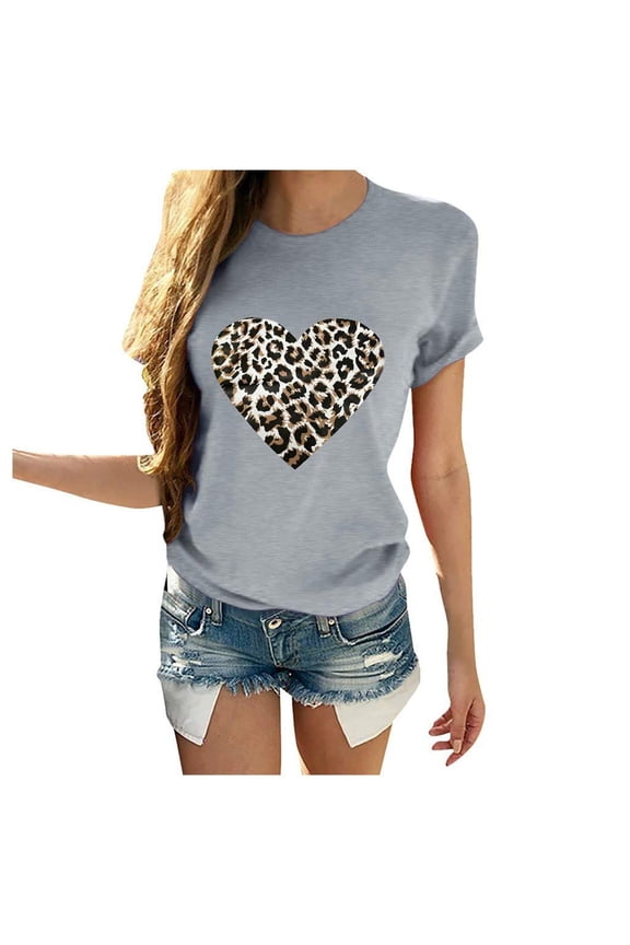Women's Graphic Print Short Sleeve Crew Neck T-Shirt Leopard Print Summer Tee Tops Streetwear