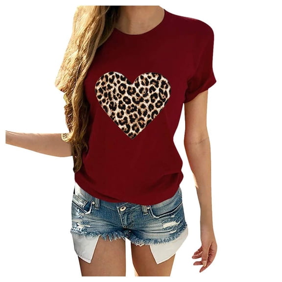 Generic Women's Graphic Print Short Sleeve Crew Neck T-Shirt Leopard Print Summer Tee Tops Streetwear