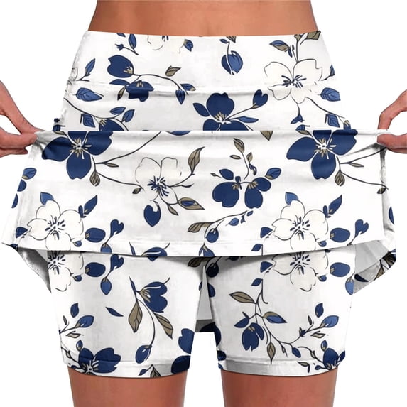 Generic Women's High Waisted 2-in-1 Athletic Skort with Vintage Red Rose Print, Inner Shorts, and Pockets for Tennis, Golf