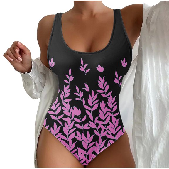 Generic Women's High Waisted One Piece Swimsuit Tummy Control High Cut Bathing Suit Slimming Scoop Neck Swim Suits