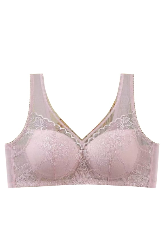 Women's Lace Floral Underwear Seamless Light Thin Padded Bras Contrast Lace Wireless Bra Sexy Push Up Daily Bralette