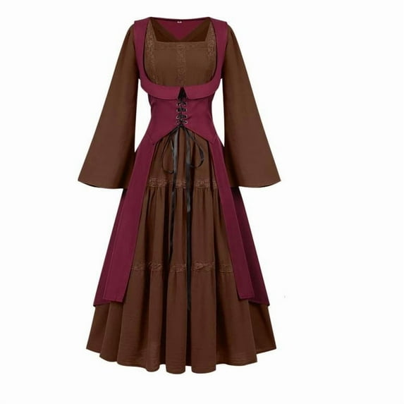 Generic Women #39 s Lace Patchwork Square Neck Gothic Dress Vintage Laceup