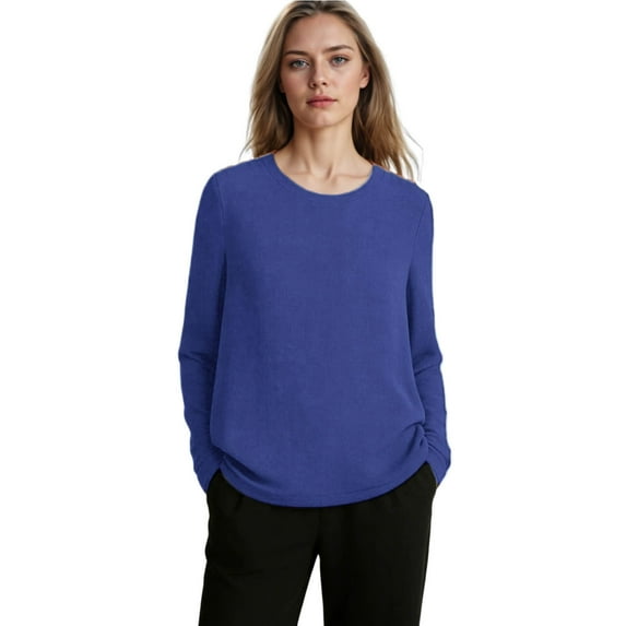 Generic Women's Linen Shirts Fashion Solid Color Long Sleeve Tops Baggy Crewneck Spring Summer Casual T-Shirts