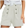 thumbnail image 1 of Generic Women's Linen Shorts Elastic High Waisted Drawstring Button Down Short Summer Beach Solid Color Shorts with Pockets, 1 of 4