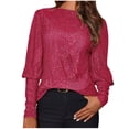 thumbnail image 1 of Generic Women's Long Sleeve Sequin Tops Casual Sparkle Glitter Slim Fit Crewneck Blouse Sexy Party Shirts Y2k Clubwear, 1 of 3