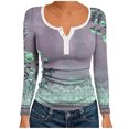 thumbnail image 1 of Generic Women's Long Sleeve Tops Casual Fall Henley Shirts Button Down Blouses Basic Floral Print Ribbed T Shirts, 1 of 6