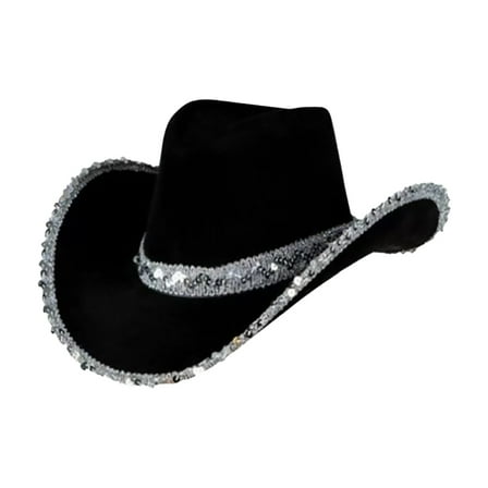 Generic Women's Masquerade Party Silver Trimmed Cowboy Hat Silver Trimmed Western Cowboy Hat
