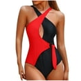 thumbnail image 1 of Generic Women's One Piece Color Block Swimsuits Wrap Cut Out Sexy Cheeky Bathing Suit O Ring Side Tie Strappy Swimwear, 1 of 6