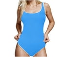 thumbnail image 1 of Generic Women's One Piece Swimsuit Ribbed Solid Color High Cut Bathing Suit Slimming Push Up Modest Sports Swimwear, 1 of 1