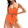 thumbnail image 1 of Generic Women's One Piece Swimsuits High Cut String Sexy Bikini Sets Tummy Control Bathing Suits Push Up V Neck Swimwear, 1 of 4
