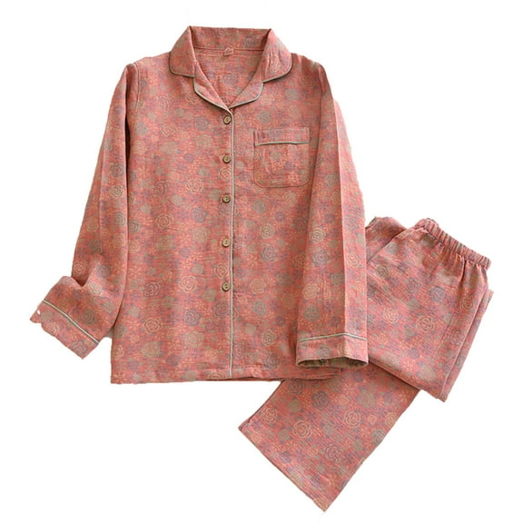 Generic Women's Pajama Set Soft Comfy 100% Cotton Flower Print Button Down Sleepwear
