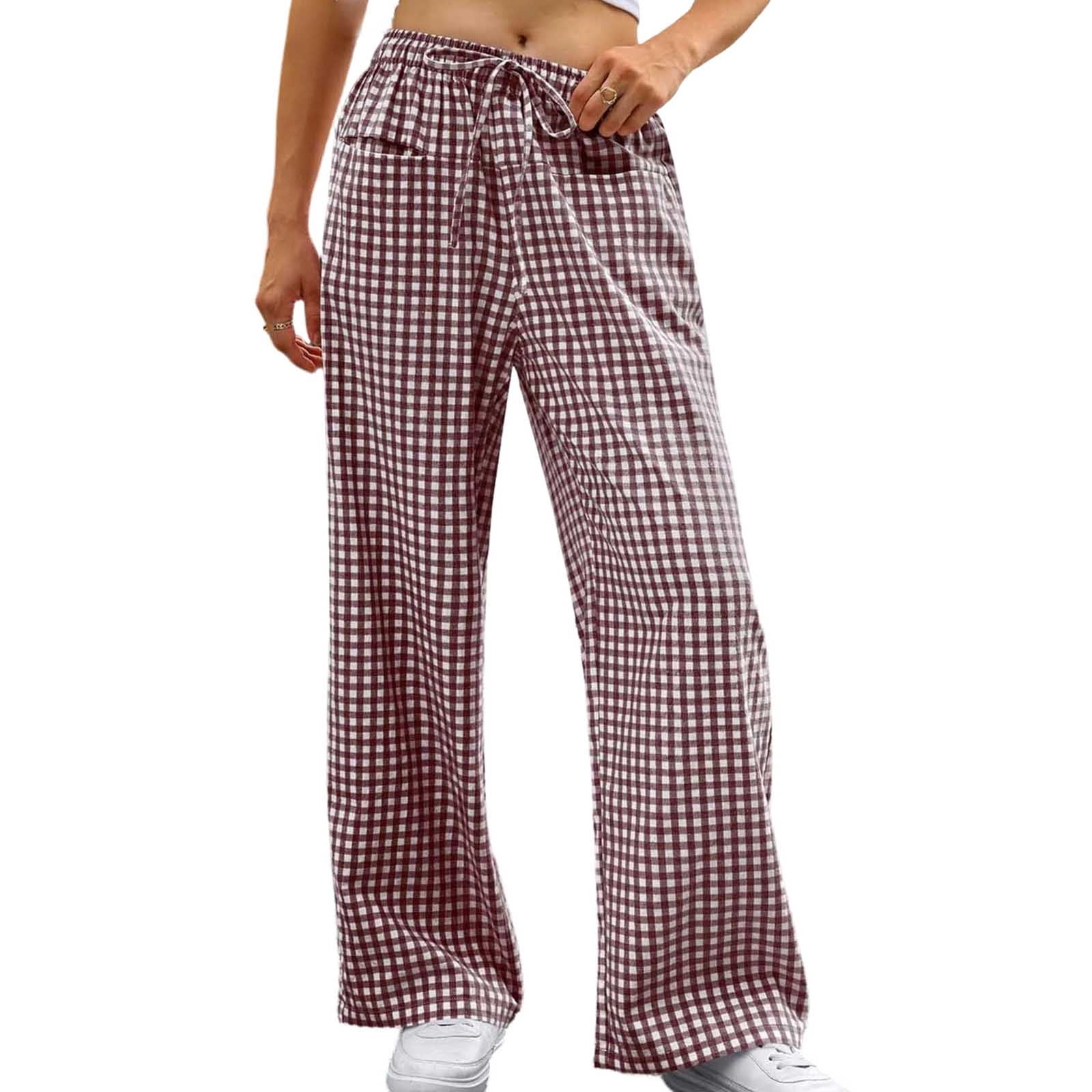 Generic Women's Plaid Striped Pajamas Pants Wide Leg Cotton Pj Bottoms ...