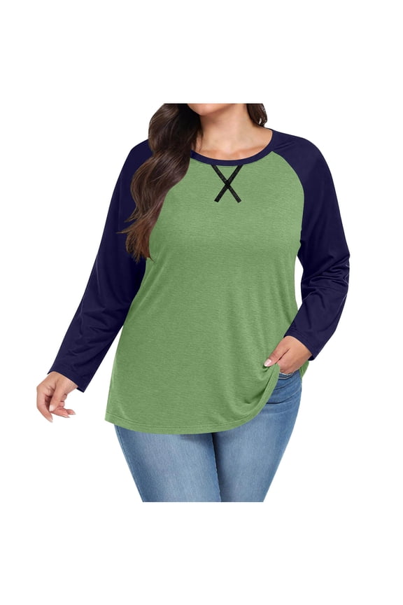Women's Plus Size Blouses Casual Crew Neck Tunic Flowy Swing Long Sleeve Long Raglan Color Block T Shirts