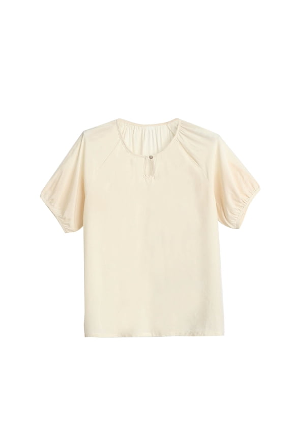 Women's Plus Size Shirts Petal Cap Sleeve Round Neck Pleated Blouse Daily Soild Loose Baggy T Shirts Pullover