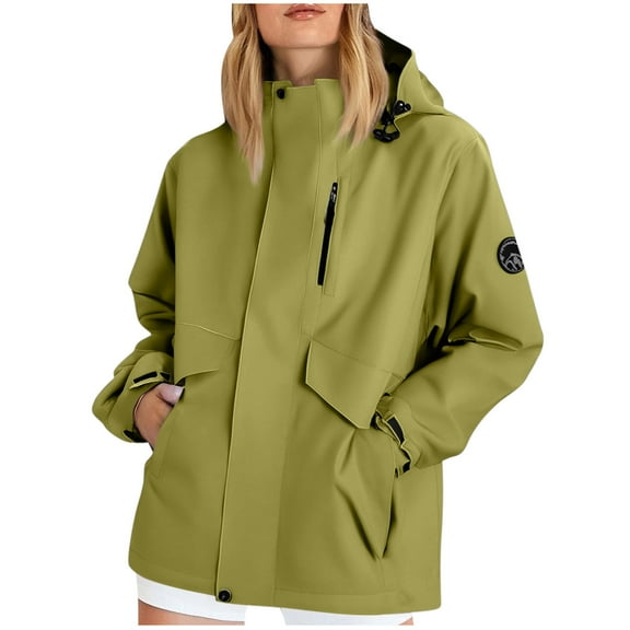 Generic Women's Rain Jackets Waterproof Lightweight Rain Suit Rain Loose Trench Coats Outdoor Hiking Fall Windbreaker with Hood