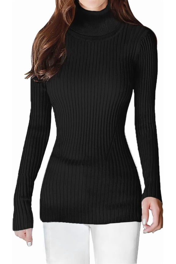 Generic Women's Ribbed Turtleneck Sweater, Slim Fit Long Sleeve Knit Pullover, Casual Warm Base Layer Top for Fall Winter, Sizes S-XXL