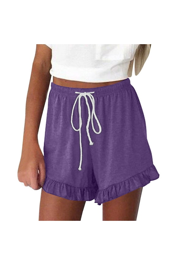 Women's Ruffle Shorts High Waisted, Casual Summer Shorts Loose Fit Flowy Beach Shorts Lounge Bottoms with Pockets
