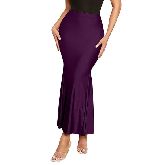 Generic Women's Satin Saree Shapewear Elegant Solid Color High Waist Hem Skirt Fashion Seamless Stretchable Long Skirts