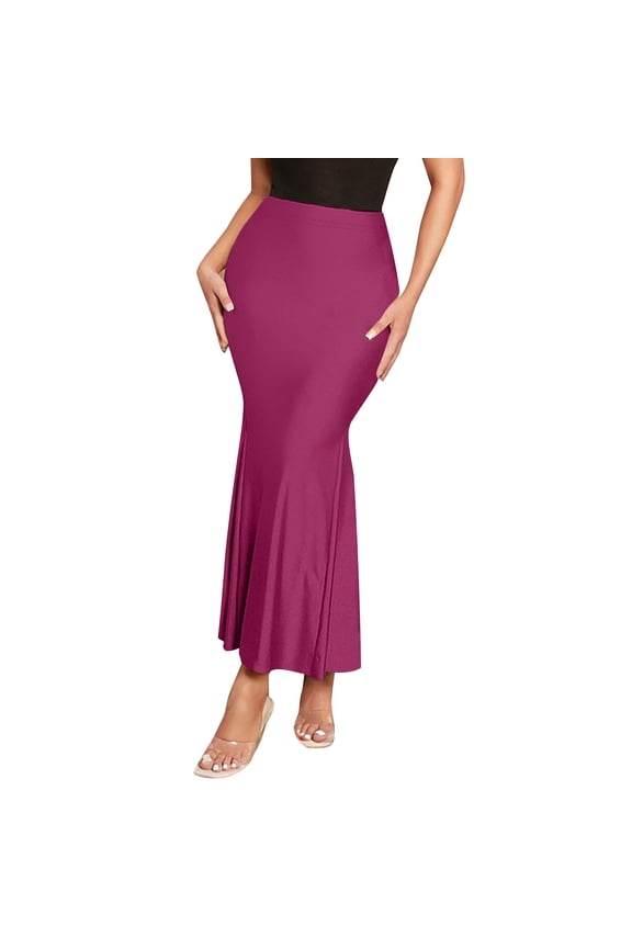 Women's Satin Saree Shapewear Elegant Solid Color High Waist Hem Skirt Fashion Seamless Stretchable Long Skirts