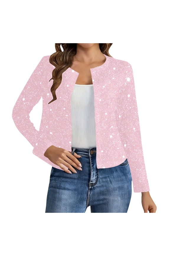 Women's Sequin Cardigan Dressy Long Sleeve Open Front Party Sparkly Cropped Coats Glitter Shiny Casual Thin Jackets