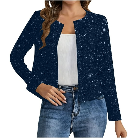 Generic Women's Sequin Cardigan Dressy Long Sleeve Open Front Party Sparkly Cropped Coats Glitter Shiny Casual Thin Jackets