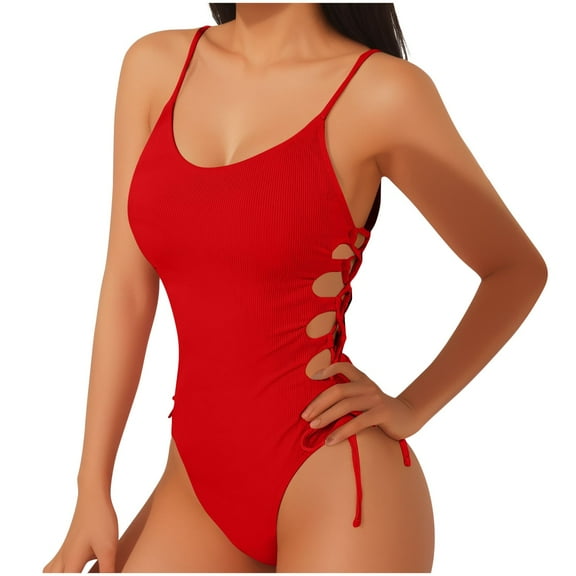 Generic Women's Sexy High Cut One Piece Swimsuit Scoop Neck Side Cut Out Straps Bathing Suit Backless Monokini Swimwear