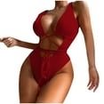 thumbnail image 1 of Generic Women's Sexy One Piece Swimsuits Deep V Neck Criss Cross Bathing Suit Sexy Backless Cut Out Textured Swimwear, 1 of 3