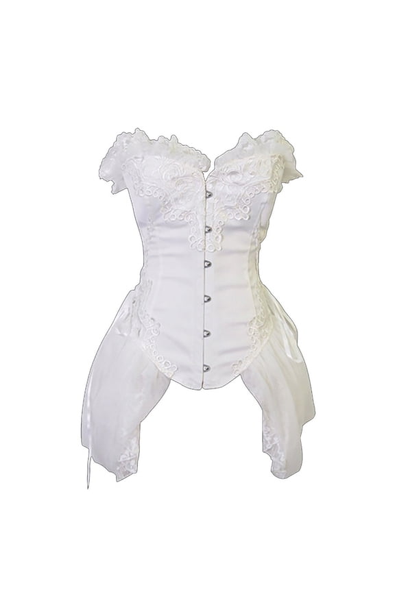 Women's Sexy Strapless Floral Embroidery Solid Gothic Corset with Lace Skirt