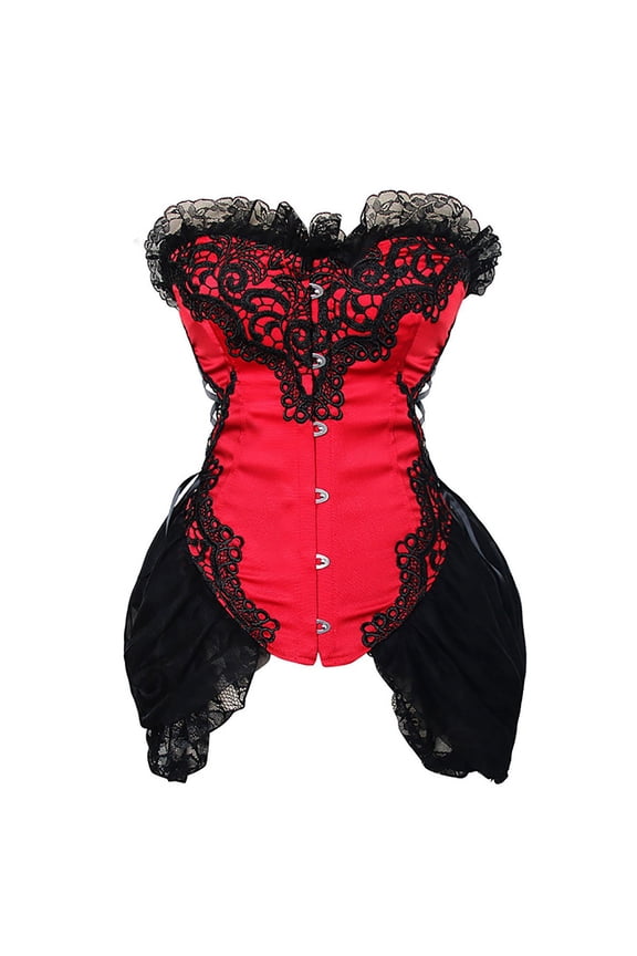 Women's Sexy Strapless Floral Embroidery Solid Gothic Corset with Lace Skirt