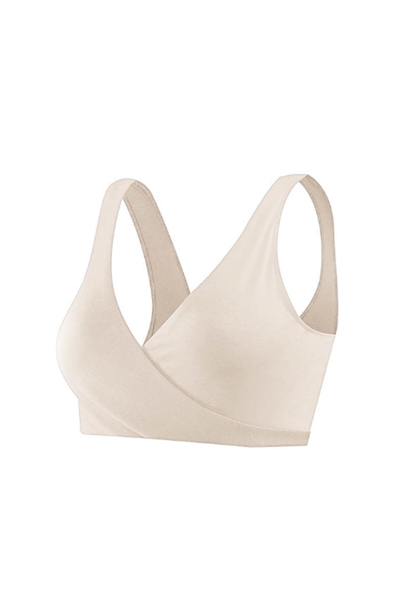 Women's Soft Cotton Spandex Wrap Front Maternity & Nursing Sleep Bralette Bra