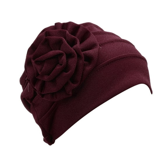 Generic Women's Soft Monochrome Side Applique Flower Hijab Hat Baotou Hat Women'S Elegant Winter Cable Knit Cap Women'S Cozy Chunky Knit Slouchy Hat
