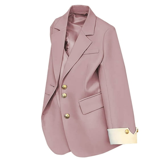 Generic Women's Spring Fall Work Blazers Casual Long Sleeve Business Versatile Blazer Coat Button Lapel Office Jackets Outwear